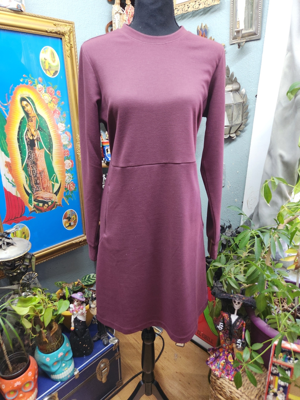 Columbia Long-Sleeve Crewneck Dress in Plum